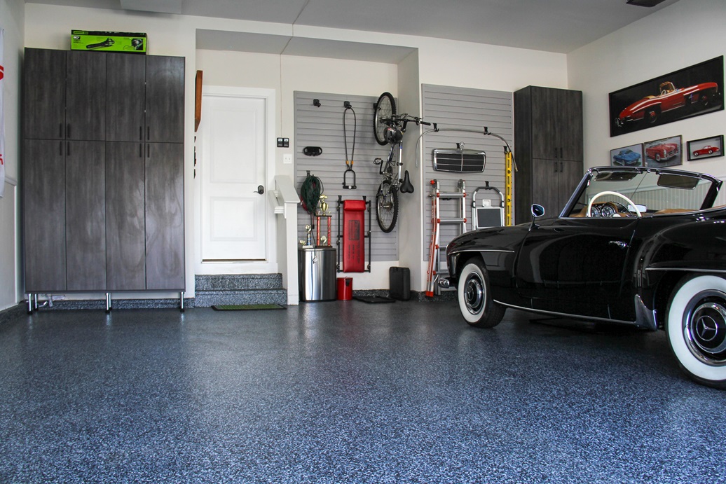 two car garage with polyurea floor coating