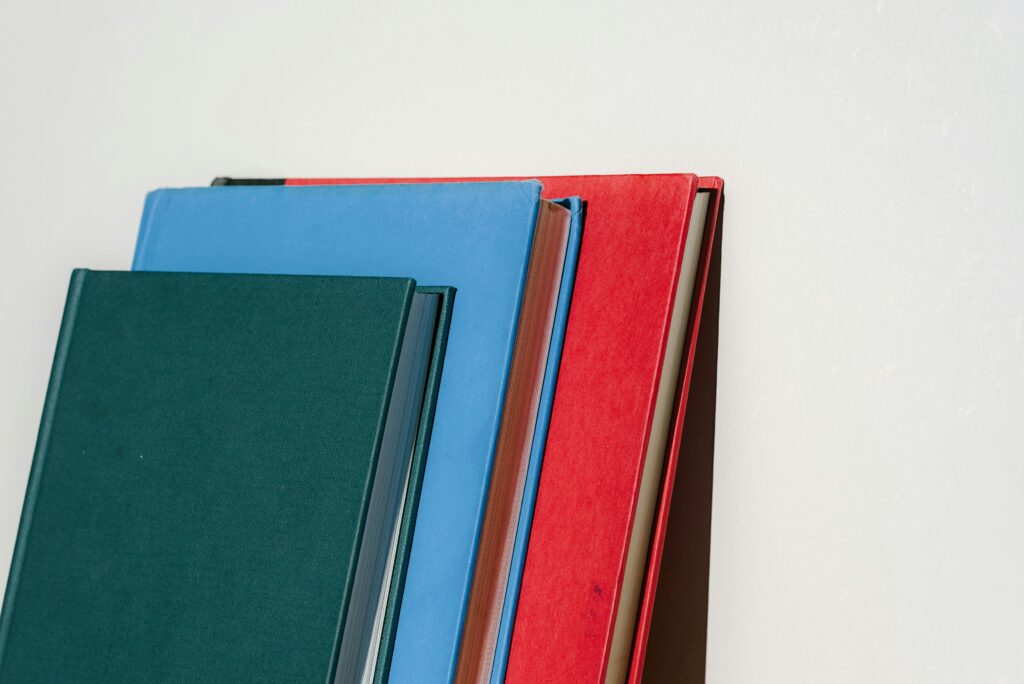 minimalist photo of books propped against closet wall