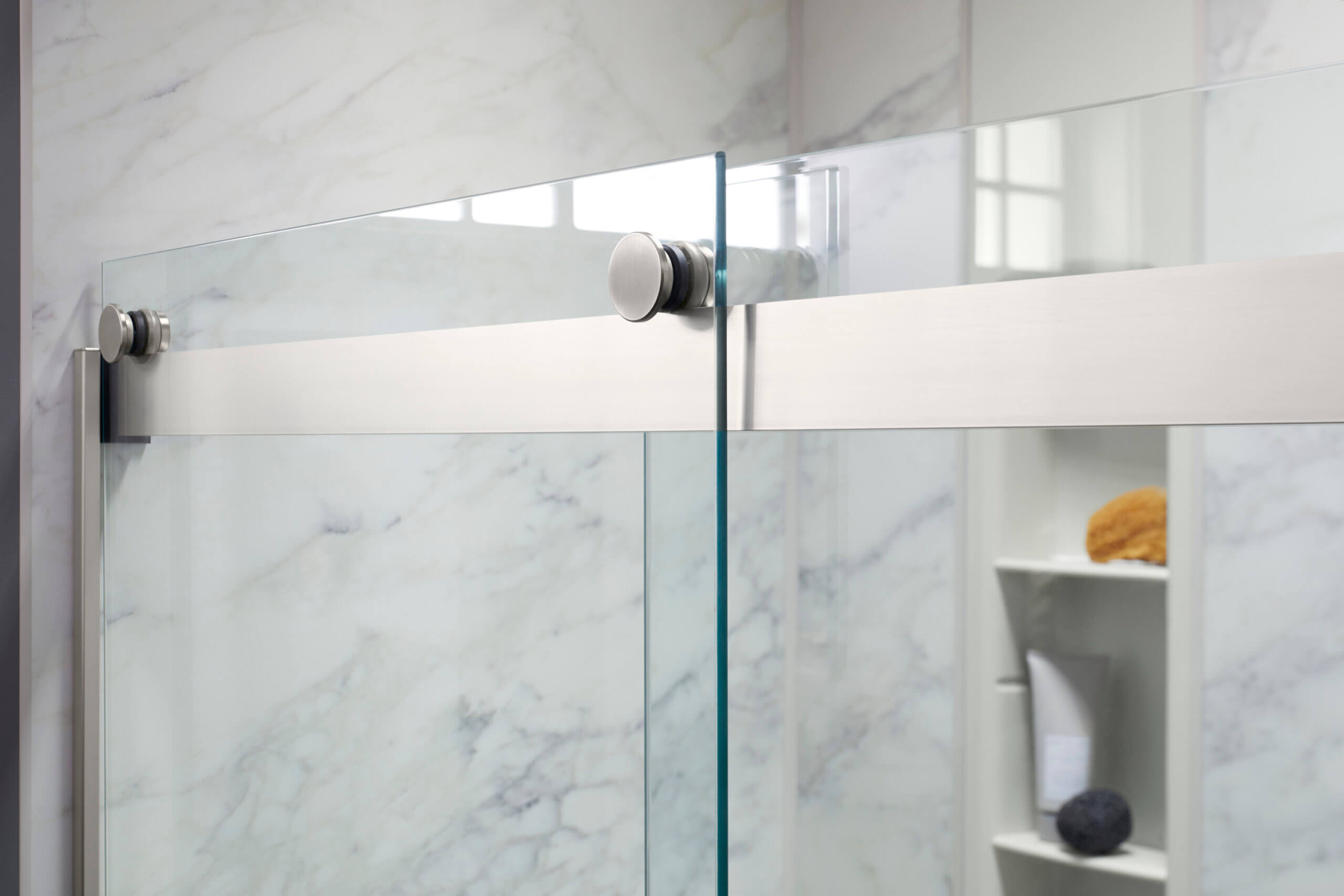 KOHLER LuxStone shower door|semi-frameless KOHLER LuxStone shower door|glass shower door|