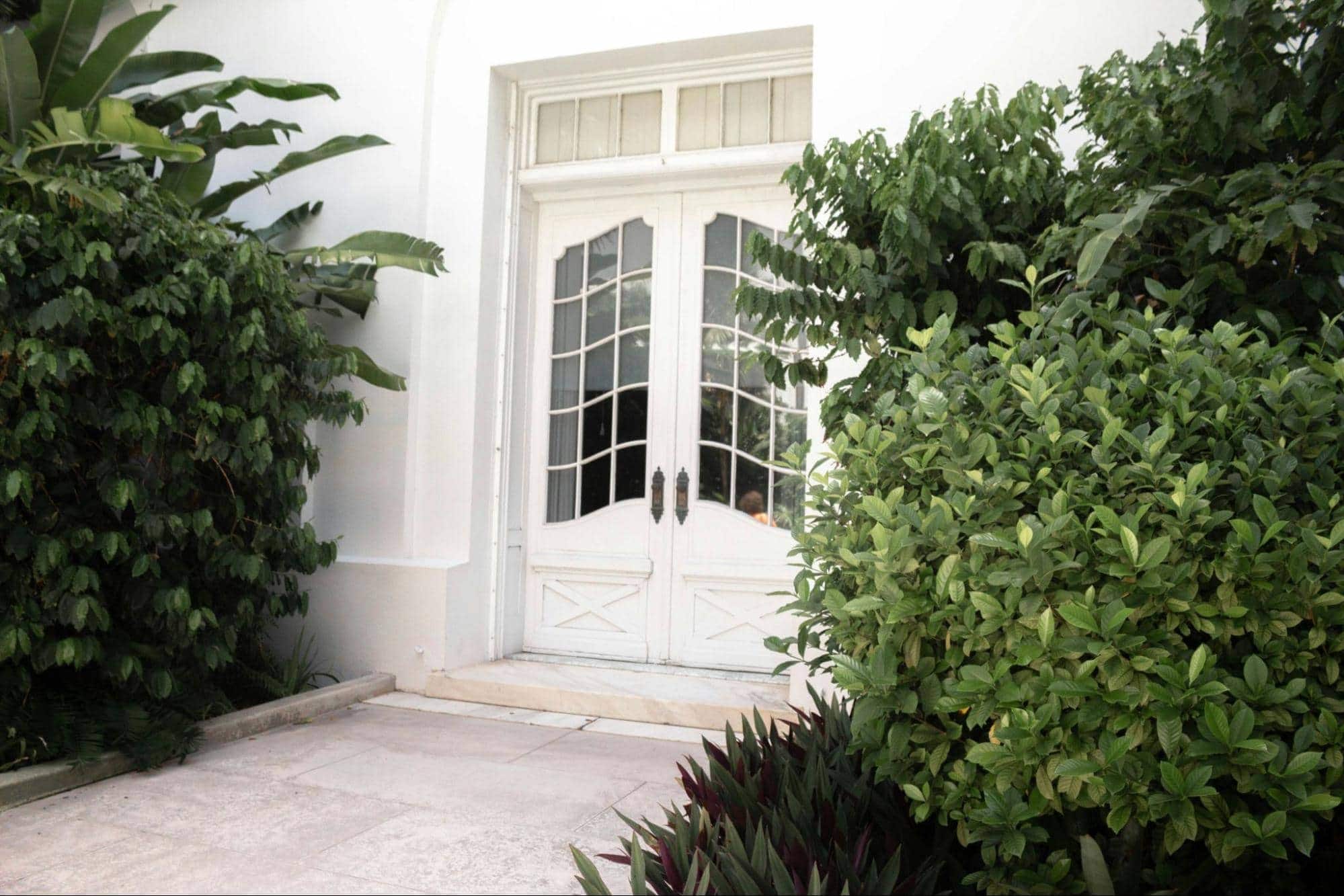 White angular French doors