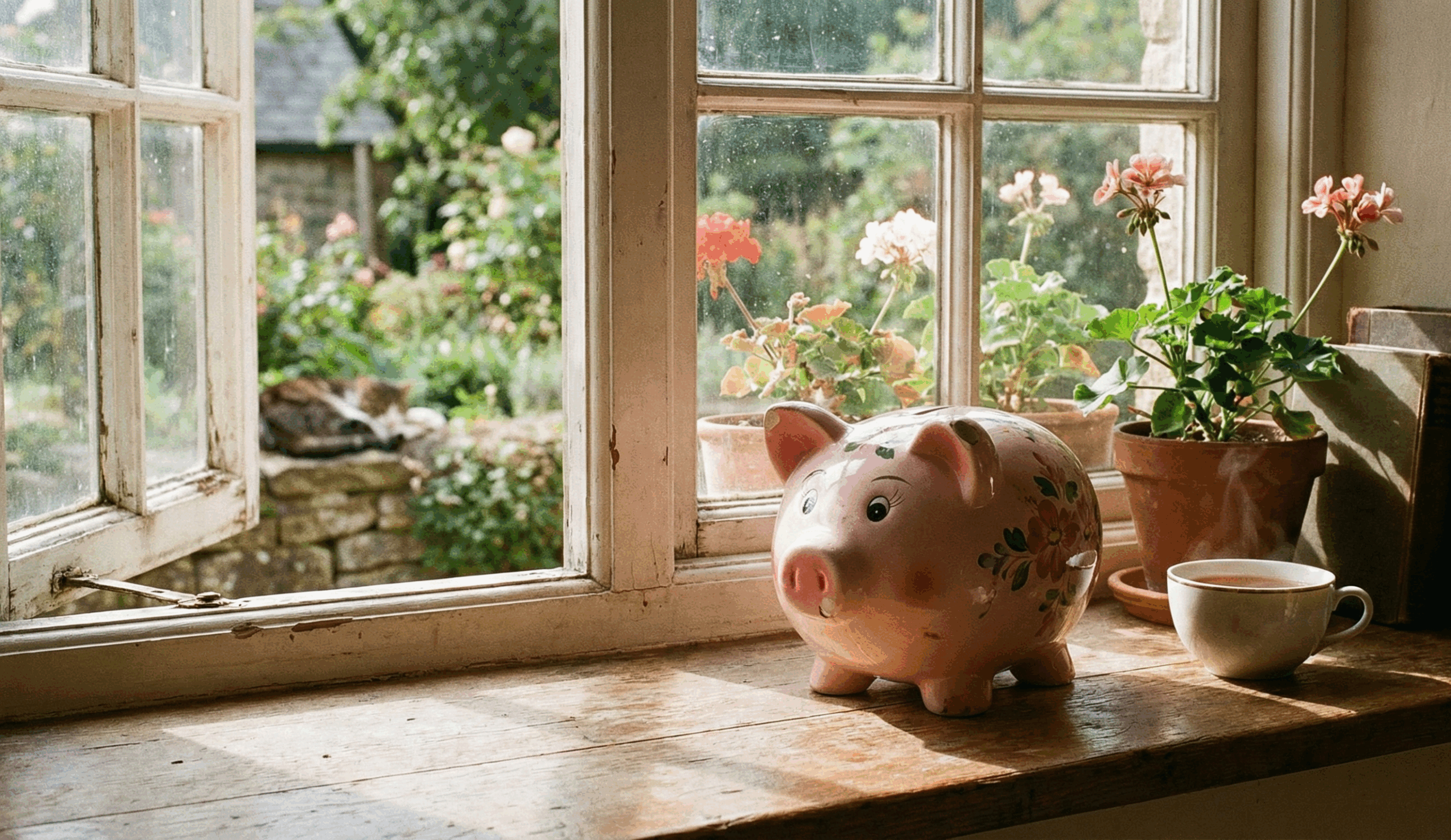 piggy bank on window